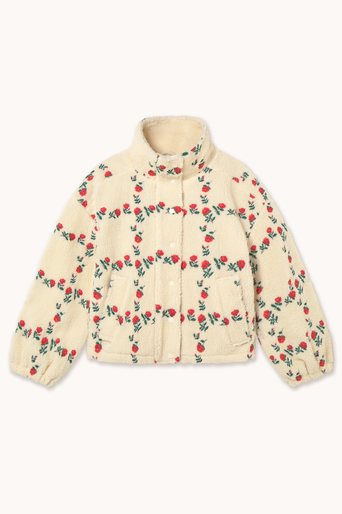 The tiny big sister - Roses grid sherpa jacket (Light cream) (36)