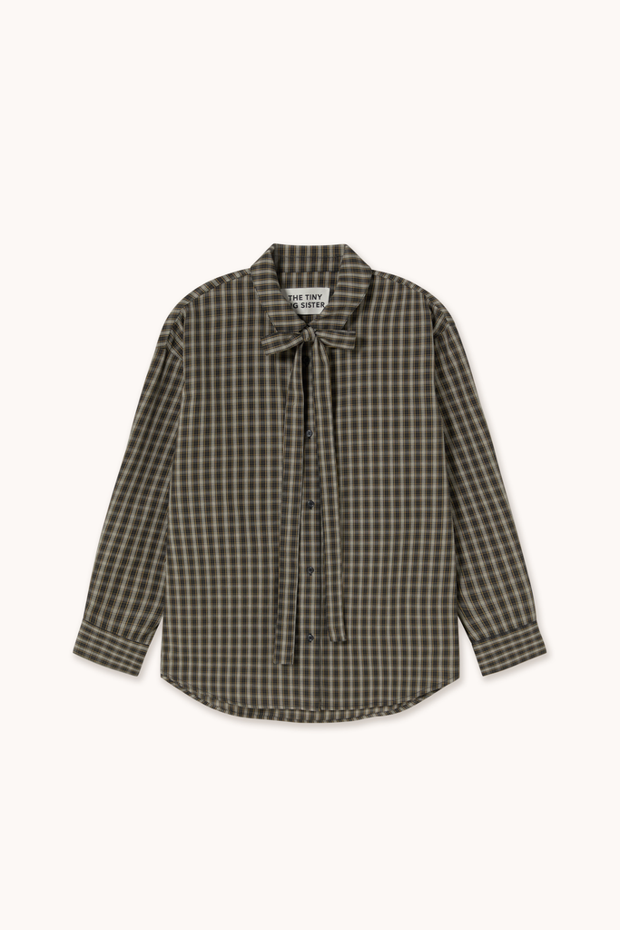 The tiny big sister - Check bow neck shirt (Navy) (36)
