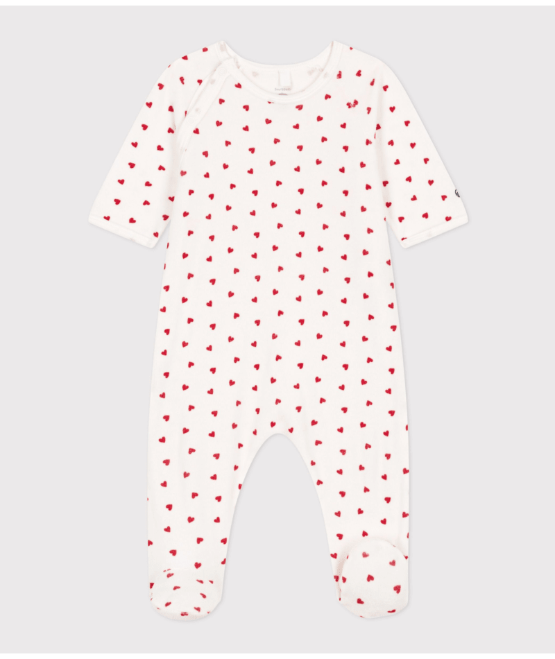 Petit Bateau – Unisex Velours Babypyjama met Hartjes (1 maand)