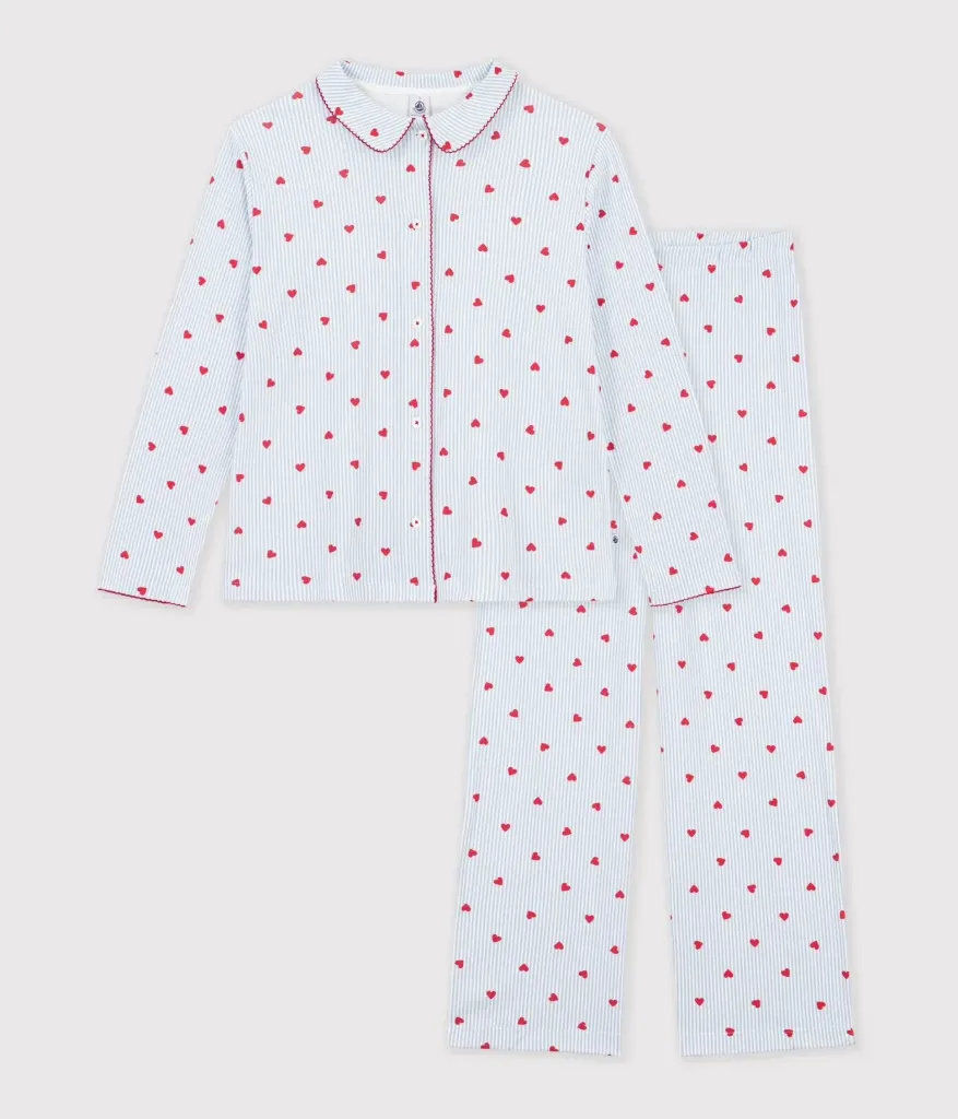 Petit Bateau – Katoenen Damespyjama met Streepjes en Hartjes