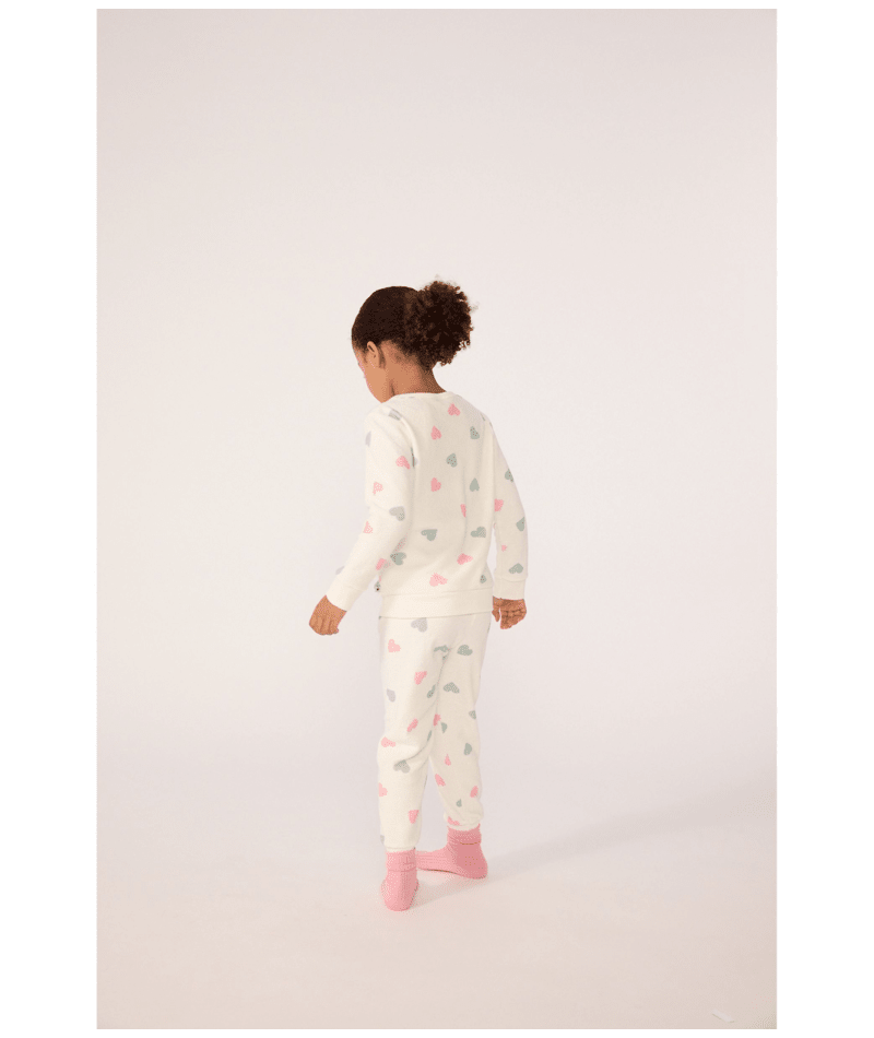 Petit Bateau – Kinderpyjama van Badstof met Hartjesprint (2 jaar)