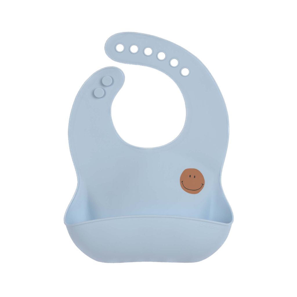 LÄSSIG - Silicone Bib - Happy Rascals - Smile Sky Blue