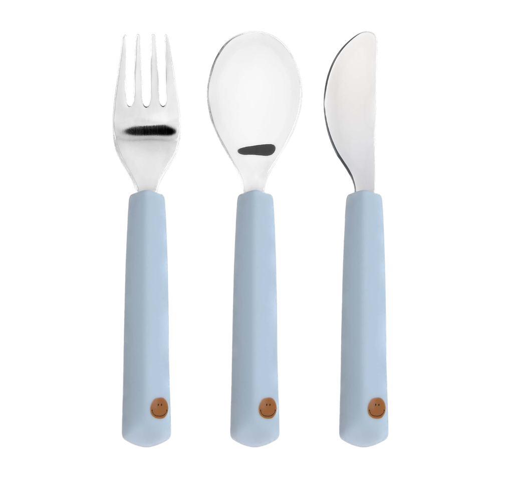 LÄSSIG - Cutlery Silicone Handle - Happy Rascals - Smile sky blue