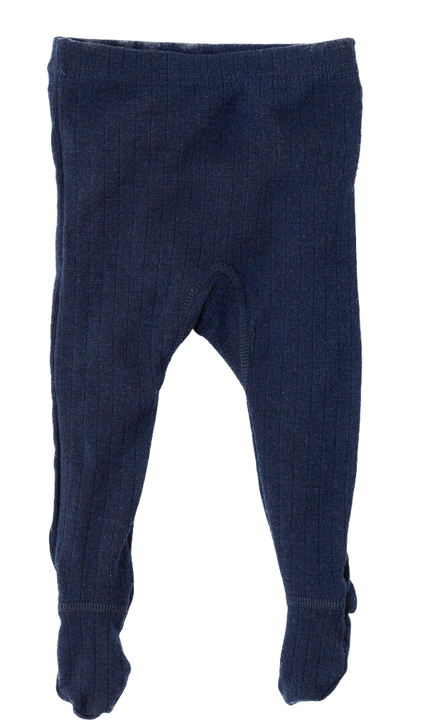 Joha - Legging with feet - Navy - Merino wool + Silk 