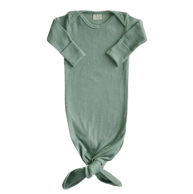 Mushie - Ribbed knotted baby gown - Roman green