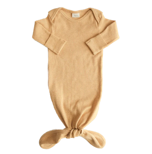 Mushie - Ribbed knotted baby gown - Mustard melange