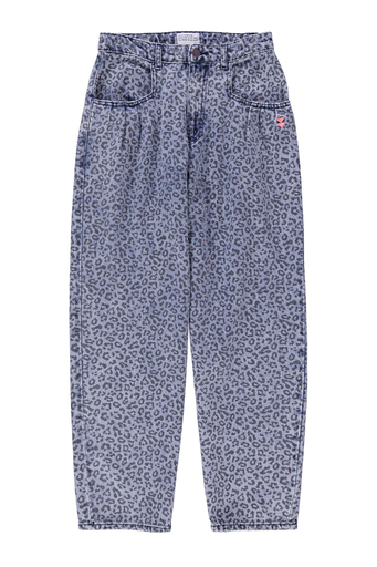 Sisters department - Trousers washen blue denim animal print