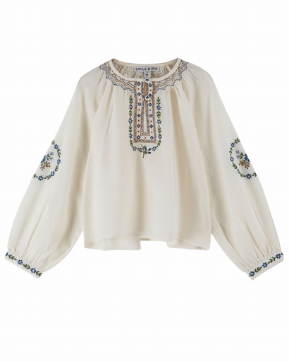Emile & Ida – Geborduurde blouse in crème (AC046) 