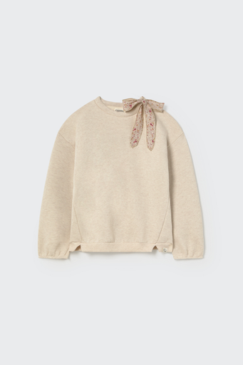 Cozmo – Sweatshirt SUECIA met strikdetail in beige fleece 