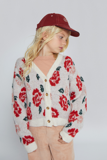 Mipounet - Alma Flower Cardigan (Ecru / Rio Red) 