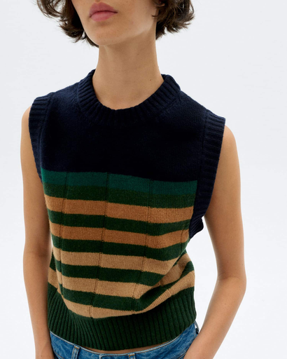 Thinking MU - Multicolor green sherry knitted vest