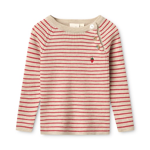 Flöss - Flye sweater wool - Oat mel / poppy red