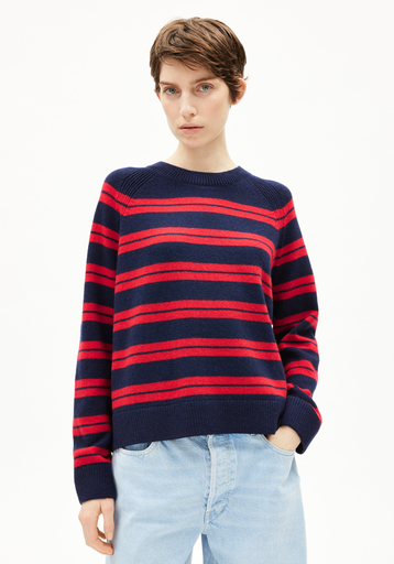 ArmedAngels - Liliriaa fine stripes knit (Navy/candy apple)